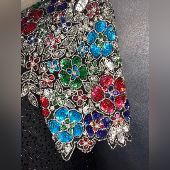 ✨ Vintage 1980s Stenay Black Silk Beaded Dress – Made in India ✨ - Picture 6 of 13